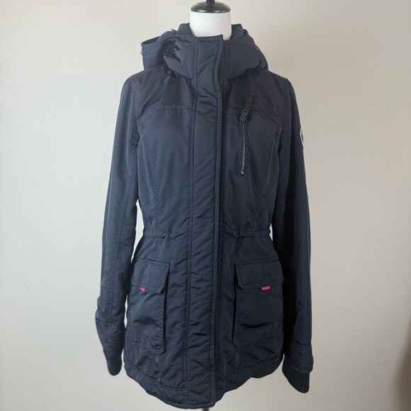 Abercrombie & Fitch Women’s Navy Hooded Parka Jacket Size L Winter Coat - Picture 2 of 15
